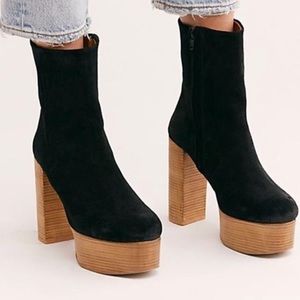 Free People Black Tan Friday Night Platform in Boots/Booties